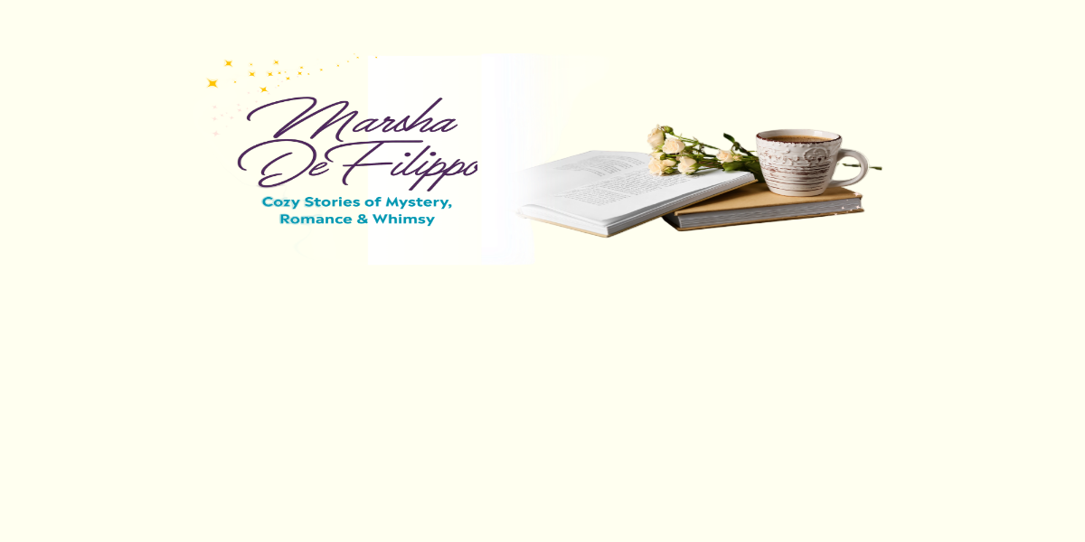 Book cover with a cup of coffee and flowers on a white background, featuring the author's name and genre description.
